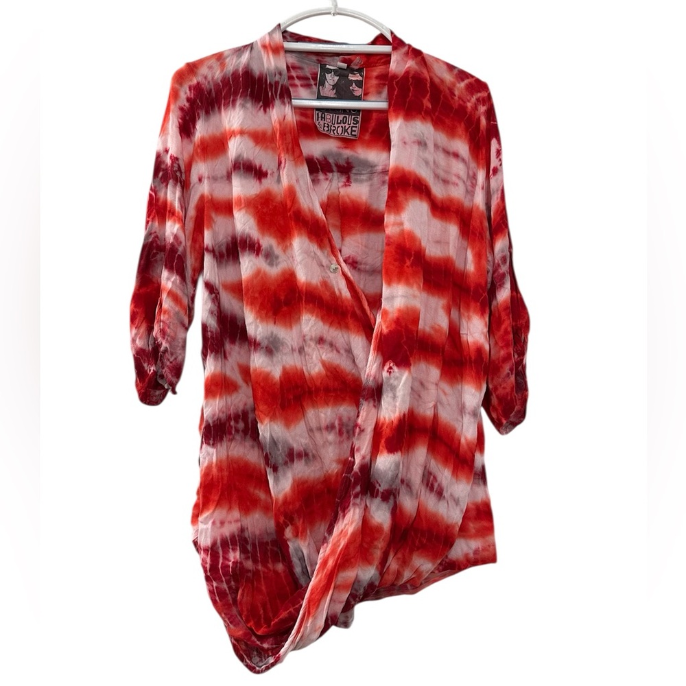 Young Fabulous & Broke Red and White Tie-Dye Tunic
